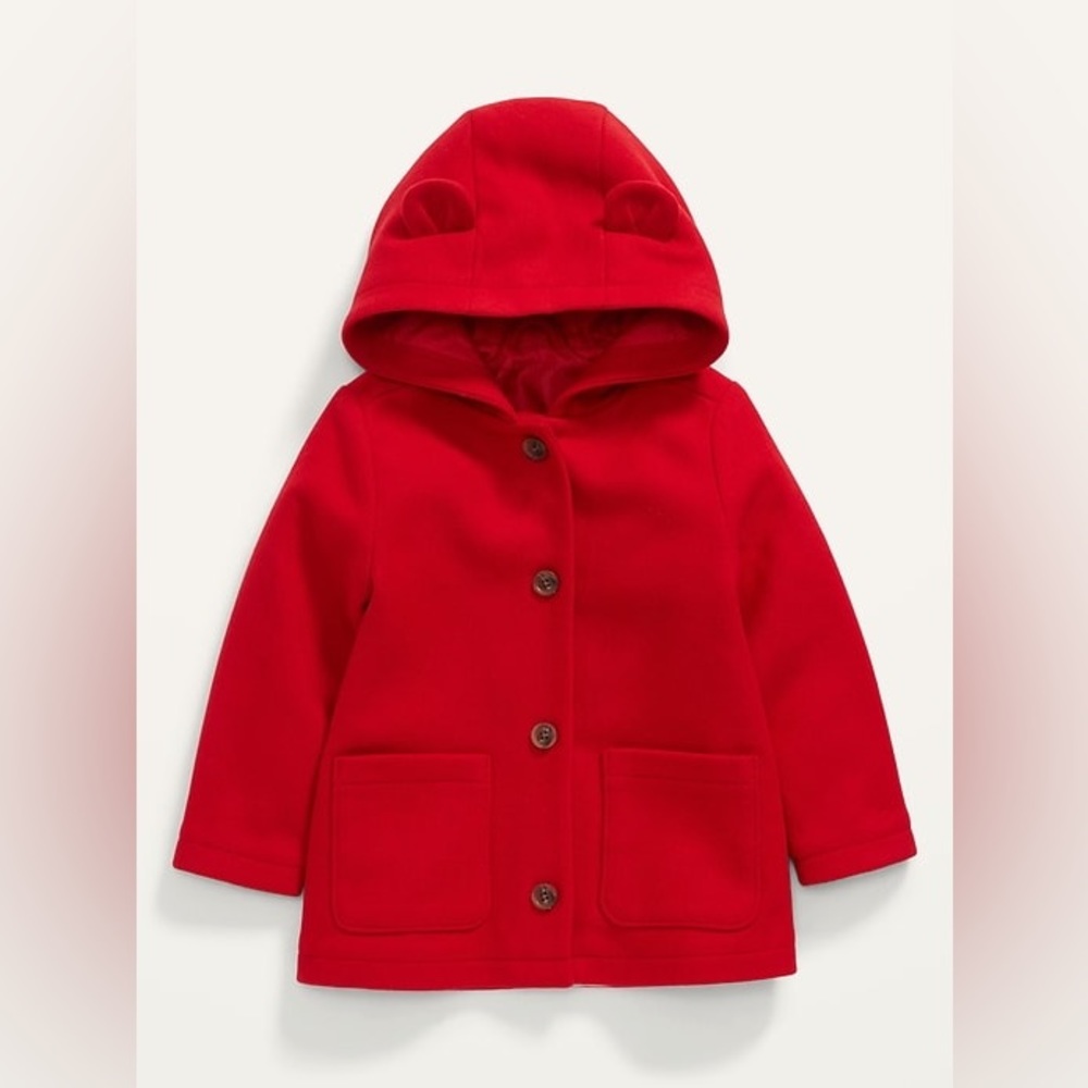 Soft-Brushed Hooded Button-Front Coat - Robbie Red - 2T
